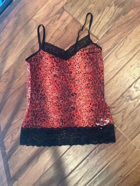 GLO Jeans Vintage Red & Black Cheetah Print Lace Slip Tank